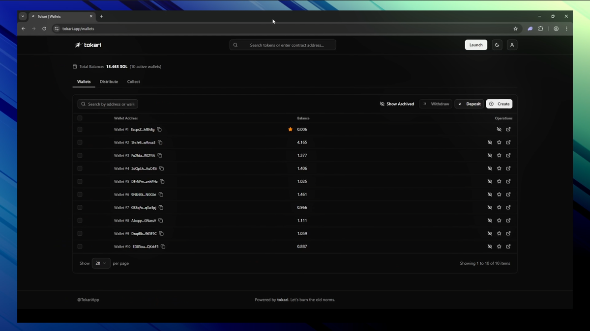 Tokari Dashboard